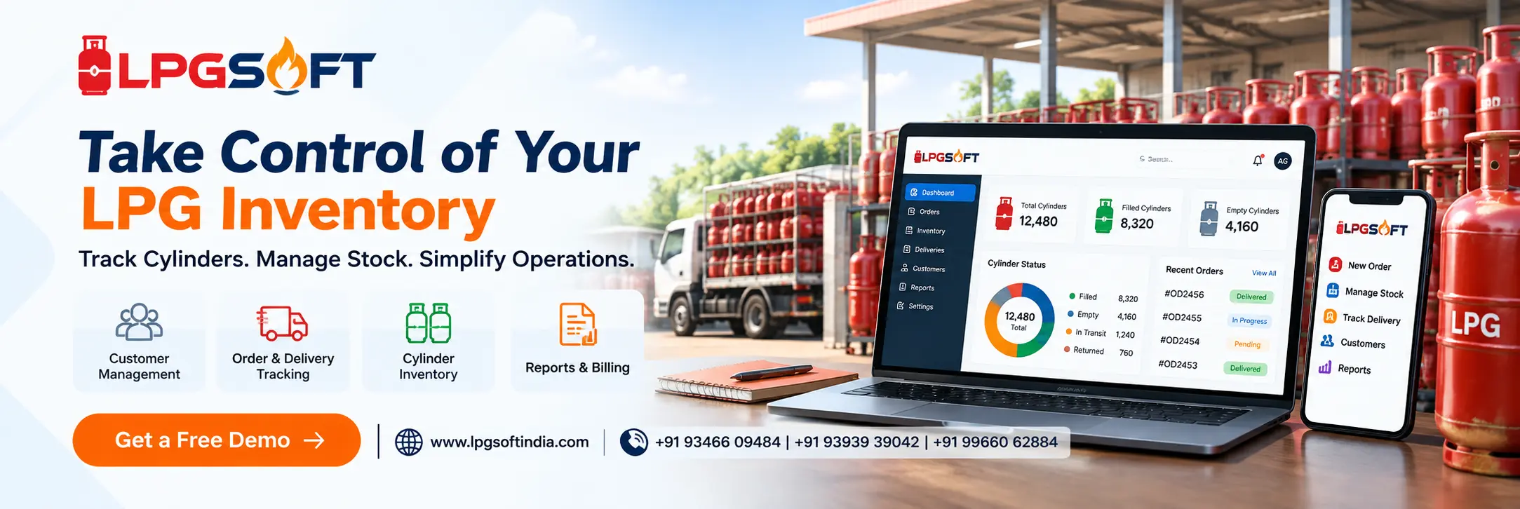 LPG inventory software dashboard for cylinder stock management